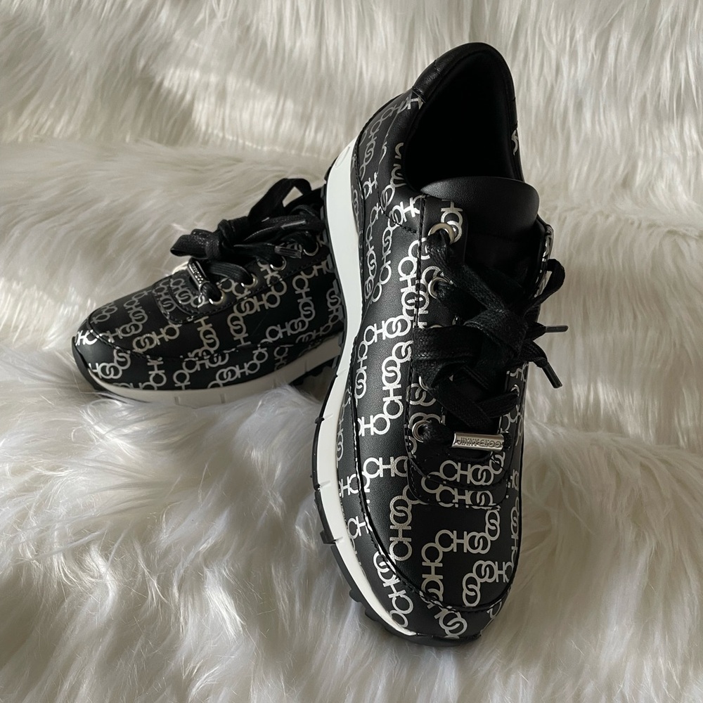Jimmy Choo Black & Silver Leather Monza Sneakers 👟👟🌷 - Picture 2 of 6